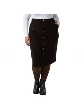 Plus-Size Black Button-Front Pencil Skirt